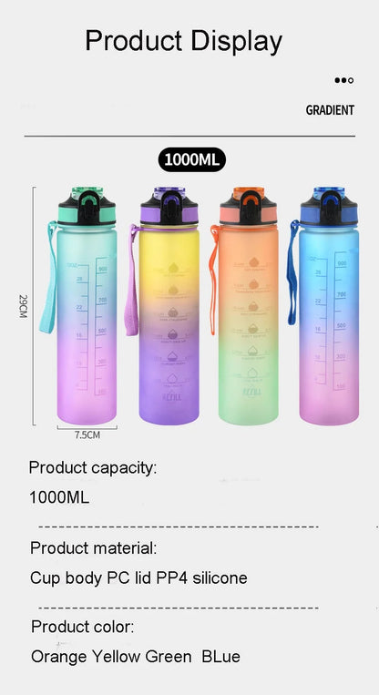 Large Capacity Water Cup – 1000ml Leakproof Sports Water Bottle with Rope | Portable Plastic Bottle - ZOOMNSTORE
