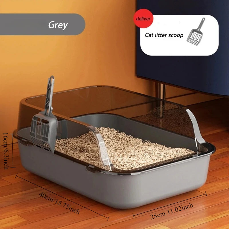 Large Semi-Closed Cat Litter Box - Oversized Anti-Splash Toilet Tray - ZOOMNSTORE