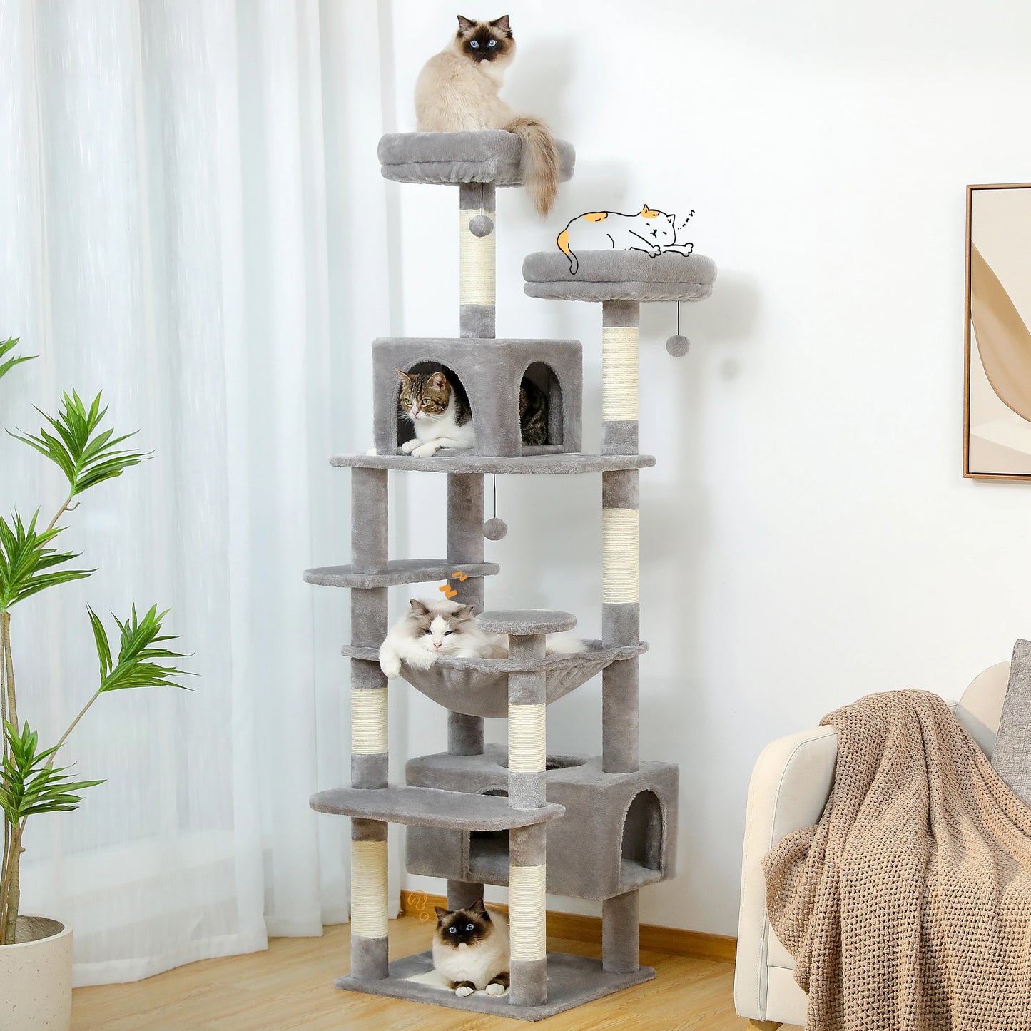 Large Cat Tree - Multi Level Indoor Cat Tower With Sisal Covered Posts & Spacious Condo - ZOOMNSTORE