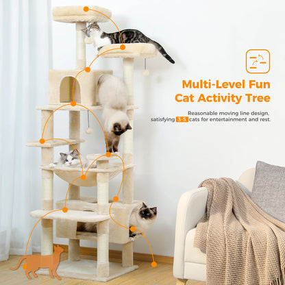 Large Cat Tree - Multi Level Indoor Cat Tower With Sisal Covered Posts & Spacious Condo - ZOOMNSTORE