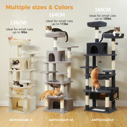 Large Cat Tree - Multi Level Indoor Cat Tower With Sisal Covered Posts & Spacious Condo - ZOOMNSTORE
