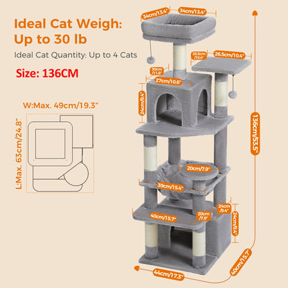 Large Cat Tree - Multi Level Indoor Cat Tower With Sisal Covered Posts & Spacious Condo - ZOOMNSTORE