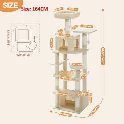 Large Cat Tree - Multi Level Indoor Cat Tower With Sisal Covered Posts & Spacious Condo - ZOOMNSTORE