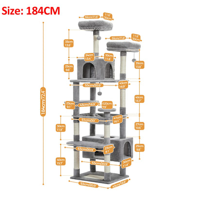 Large Cat Tree - Multi Level Indoor Cat Tower With Sisal Covered Posts & Spacious Condo - ZOOMNSTORE