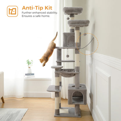 Large Cat Tree - Multi Level Indoor Cat Tower With Sisal Covered Posts & Spacious Condo - ZOOMNSTORE