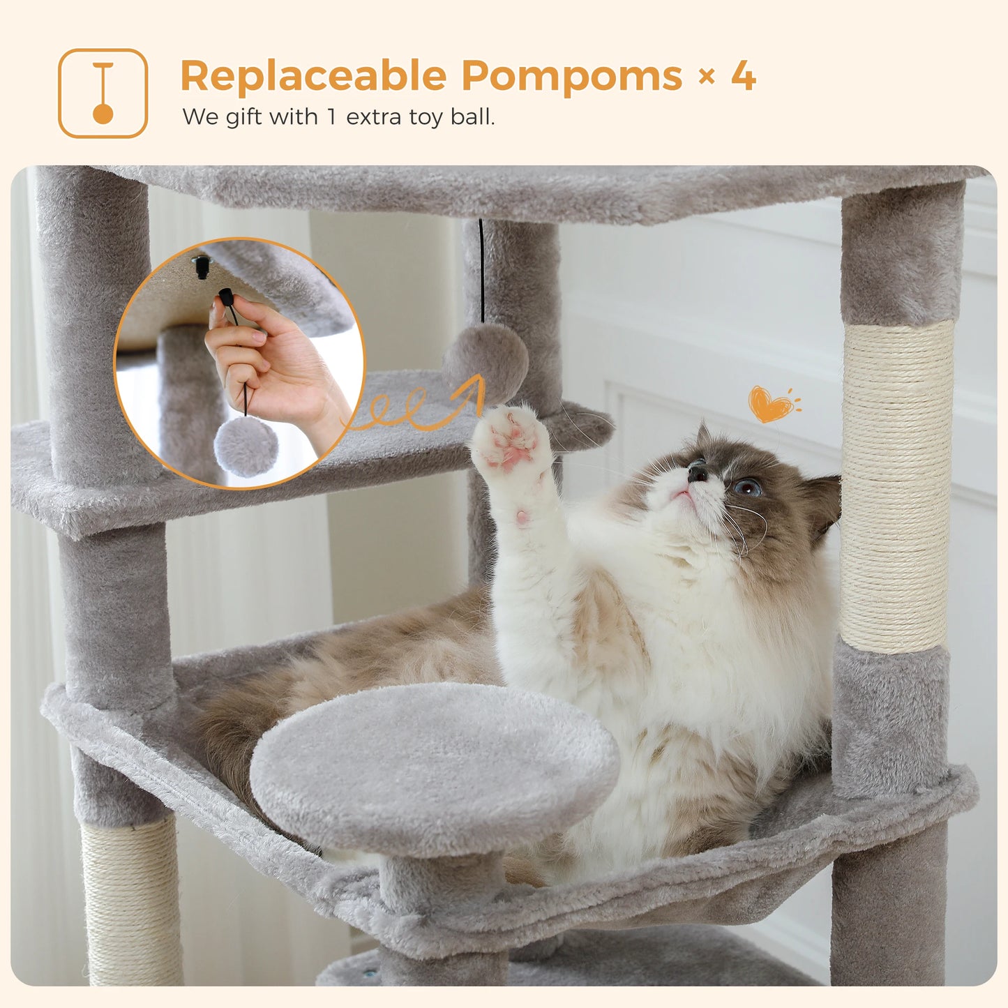 Large Cat Tree - Multi Level Indoor Cat Tower With Sisal Covered Posts & Spacious Condo - ZOOMNSTORE