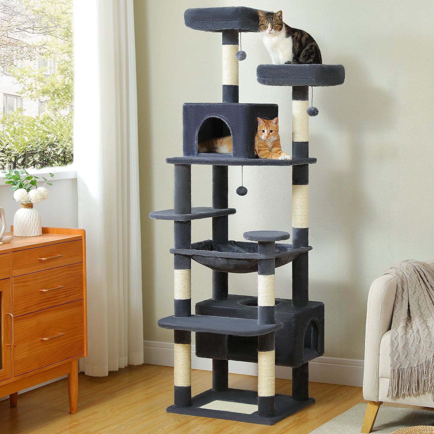Large Cat Tree - Multi Level Indoor Cat Tower With Sisal Covered Posts & Spacious Condo - ZOOMNSTORE