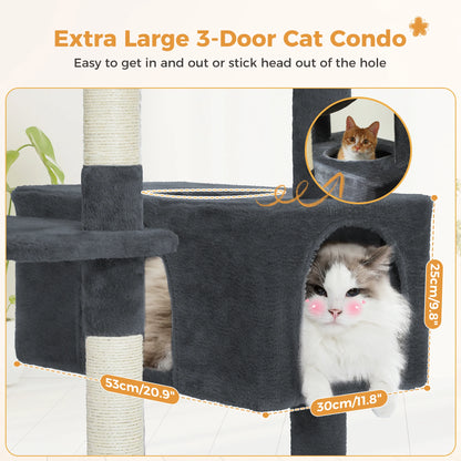 Large Cat Tree - Multi Level Indoor Cat Tower With Sisal Covered Posts & Spacious Condo - ZOOMNSTORE