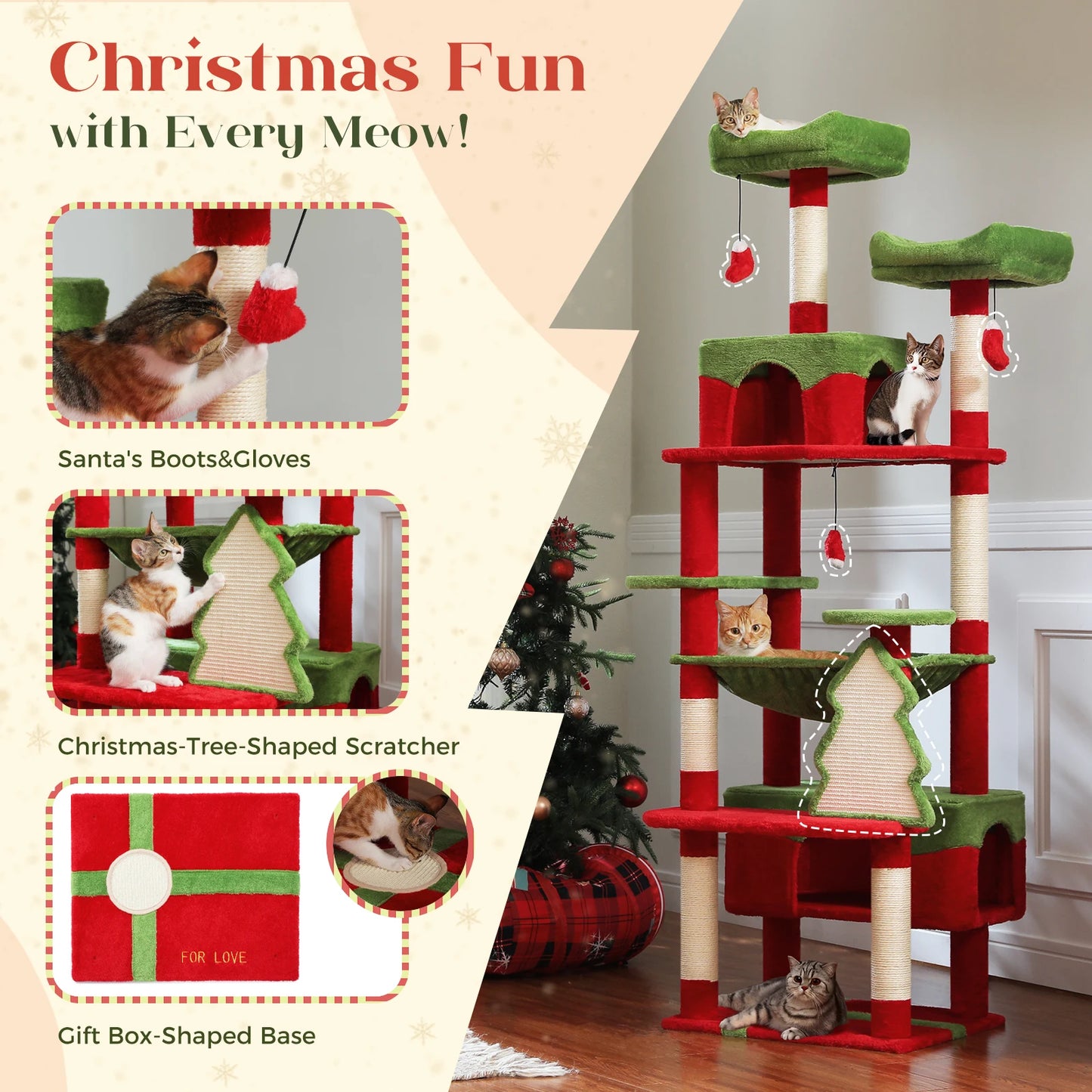 Large Cat Tree - Multi Level Indoor Cat Tower With Sisal Covered Posts & Spacious Condo - ZOOMNSTORE