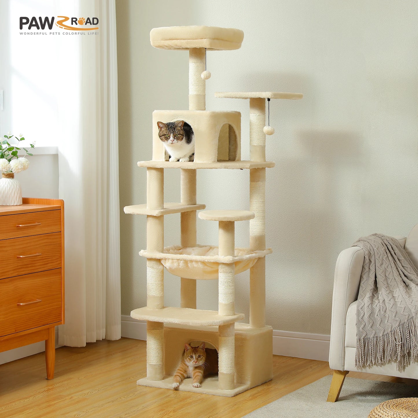 Large Cat Tree - Multi Level Indoor Cat Tower With Sisal Covered Posts & Spacious Condo - ZOOMNSTORE