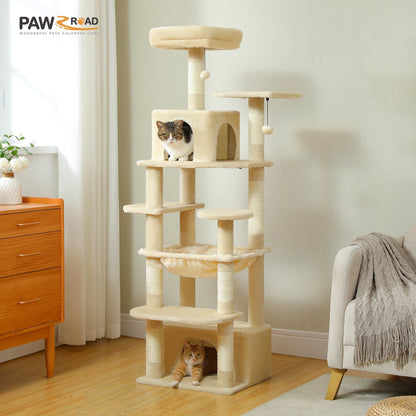 Large Cat Tree - Multi Level Indoor Cat Tower With Sisal Covered Posts & Spacious Condo - ZOOMNSTORE