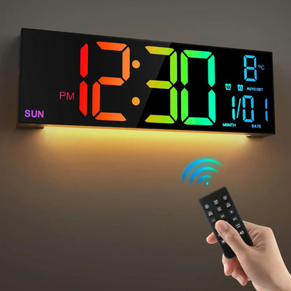 Large Digital Wall Clock - 162 LED with Remote Dual Alarm  RGB Colors - ZOOMNSTORE