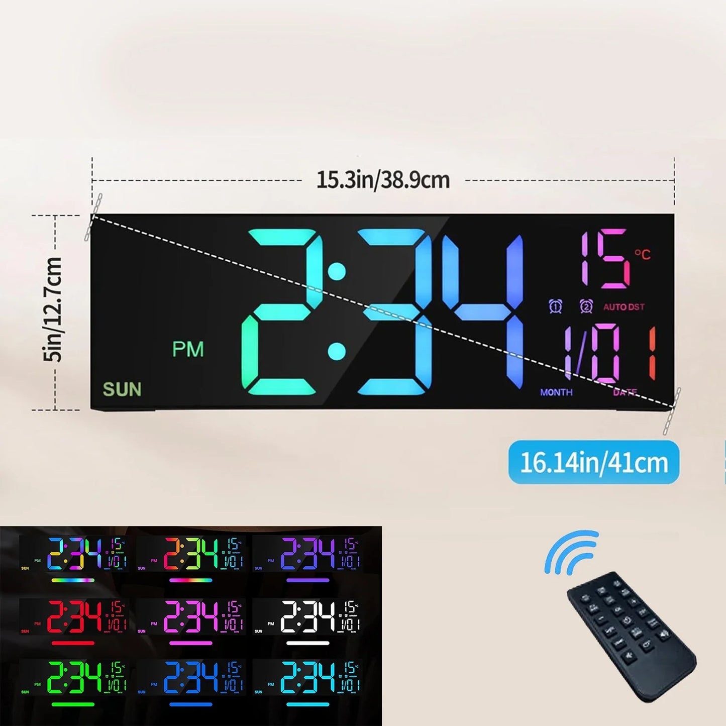 Large Digital Wall Clock - 162 LED with Remote Dual Alarm  RGB Colors - ZOOMNSTORE