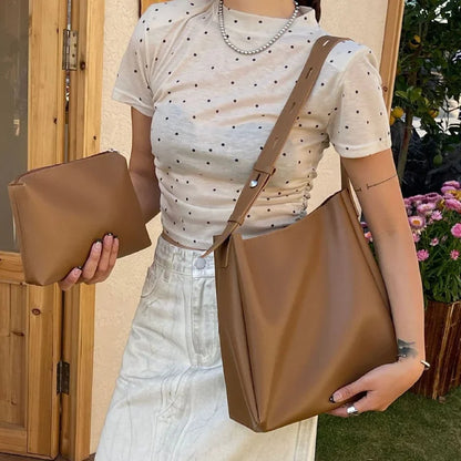 Large Fashion Leather Tote Bag for Women - 2025 Trendy High Capacity Shoulder Handbag - ZOOMNSTORE