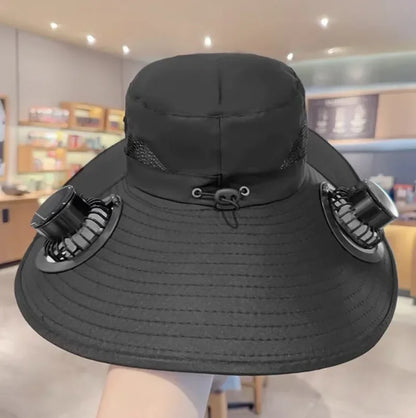 Large Quick Dry Bucket Hat with Solar Fan - USB Charging Sun Hat for Outdoor Activities - ZOOMNSTORE
