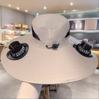 Large Quick Dry Bucket Hat with Solar Fan - USB Charging Sun Hat for Outdoor Activities - ZOOMNSTORE