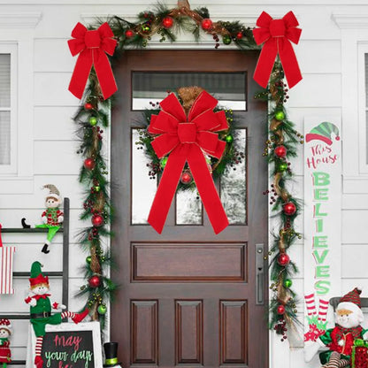Large Red Velvet Christmas Tree Bow - Outdoor Holiday Decoration with Glitter Gold Edge - ZOOMNSTORE