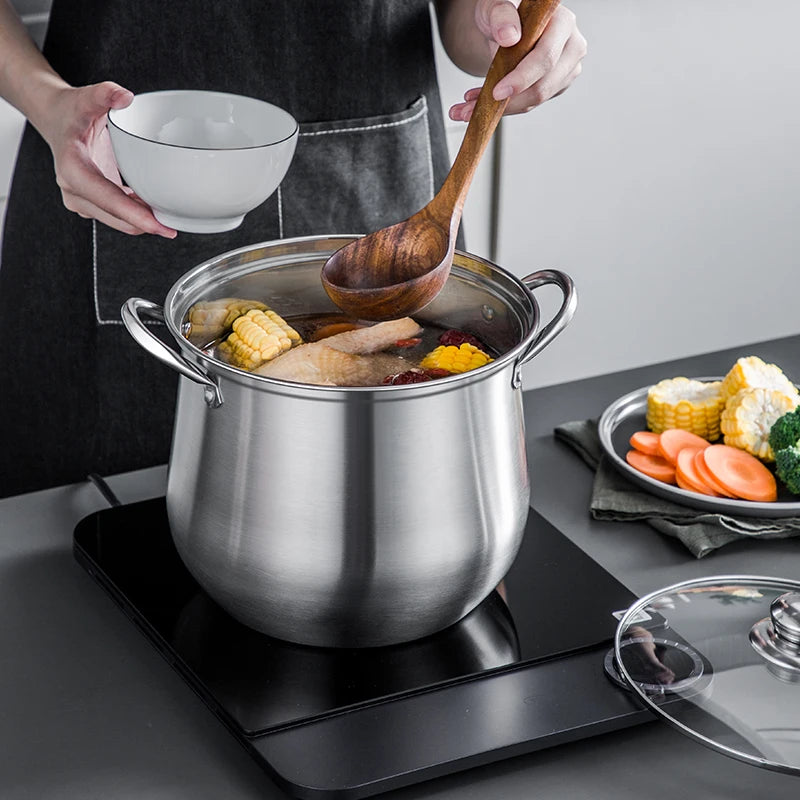 Large Stainless Steel Stock Pot - Durable Easy to Clean Kitchen Essential for Soups and Stews - ZOOMNSTORE
