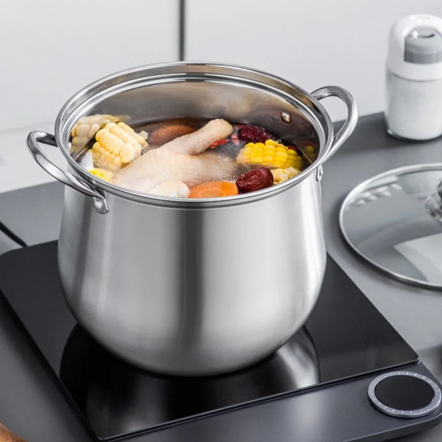 Large Stainless Steel Stock Pot - Durable Easy to Clean Kitchen Essential for Soups and Stews - ZOOMNSTORE