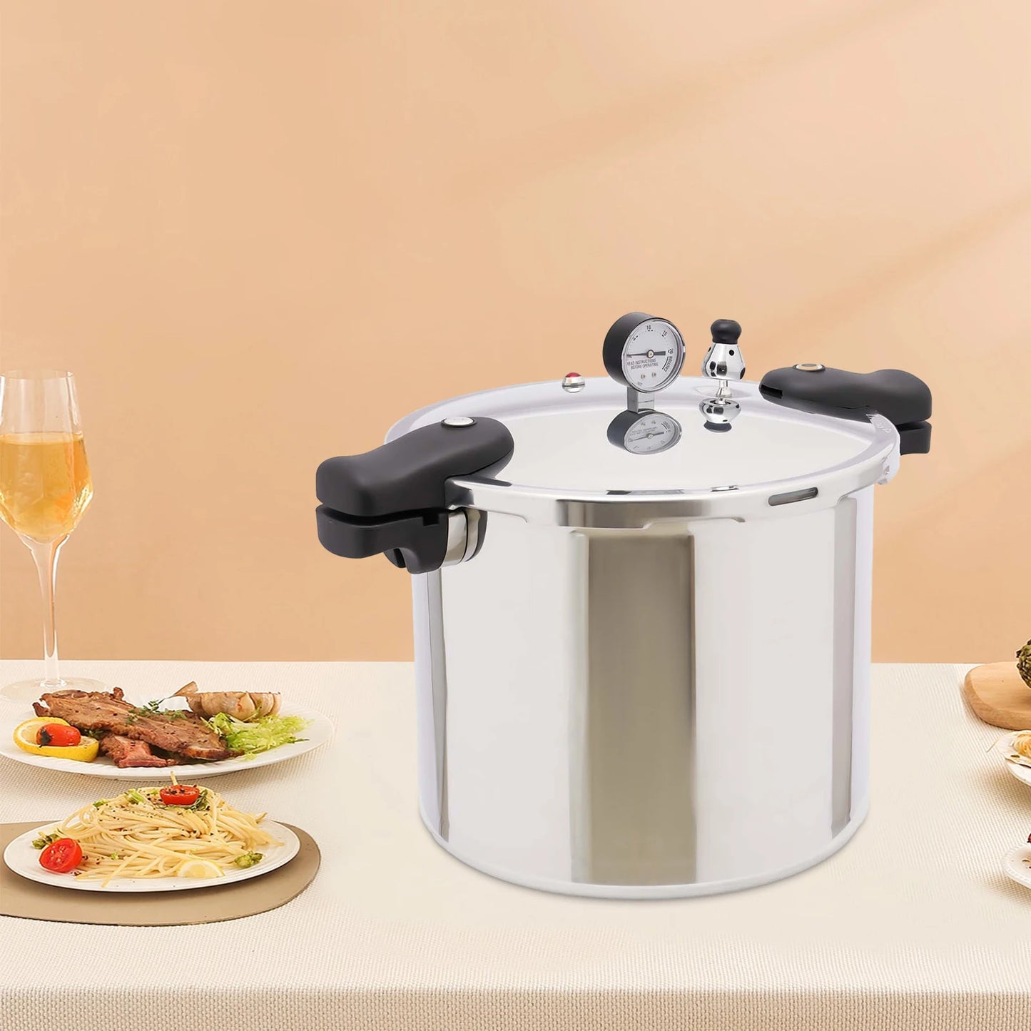Large Stainless Steel Pressure Cooker - 22L Commercial Gas Stove Safe Explosion-Proof 90Kpa - ZOOMNSTORE