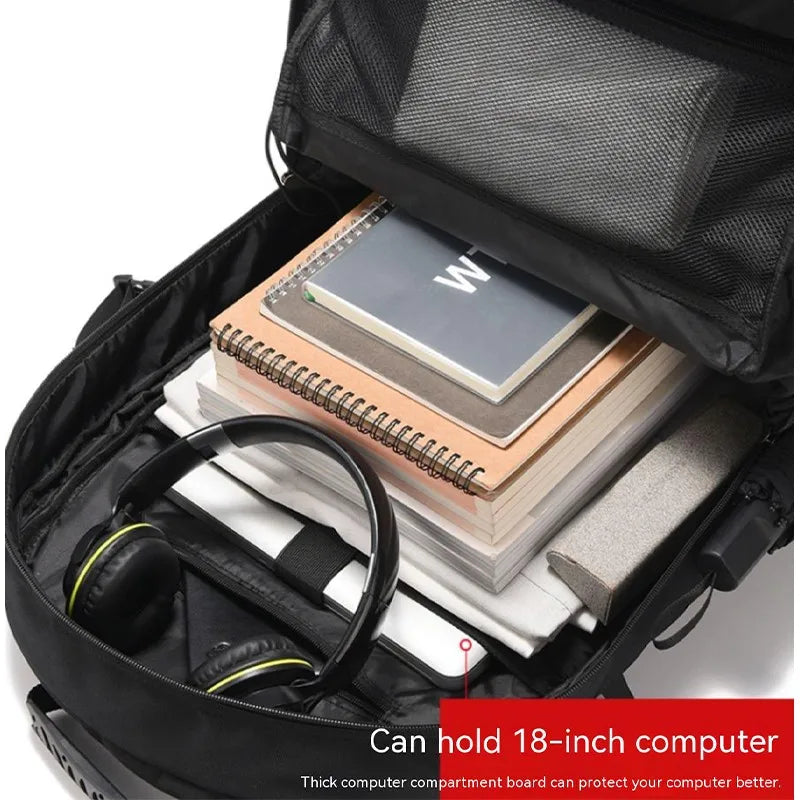 Large Waterproof Travel Backpack with Shoe Compartment - Mens Outdoor Business Bag 50L80L Black Storage Backpack - ZOOMNSTORE