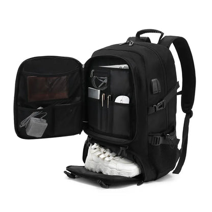 Large Waterproof Travel Backpack with Shoe Compartment - Mens Outdoor Business Bag 50L80L Black Storage Backpack - ZOOMNSTORE