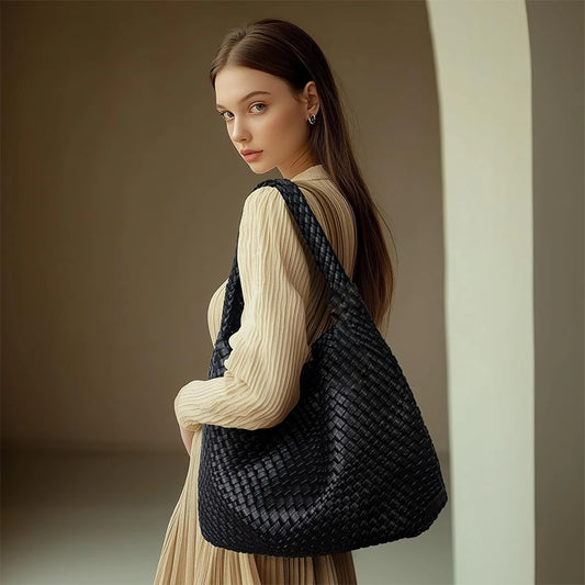 Large Woven Tote Bag for Women - Soft Leather Shoulder Handbag for Work  Travel - ZOOMNSTORE