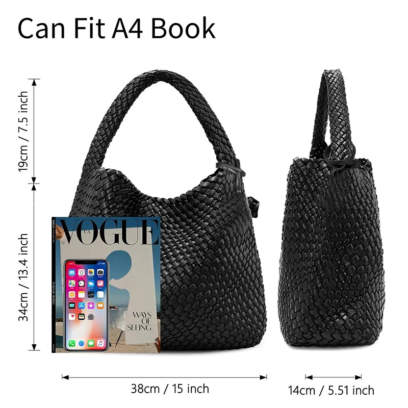 Large Woven Tote Bag for Women - Soft Leather Shoulder Handbag for Work  Travel - ZOOMNSTORE