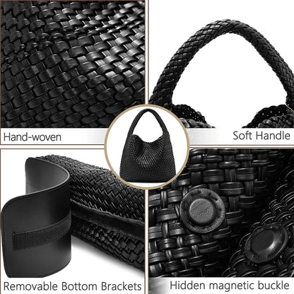 Large Woven Tote Bag for Women - Soft Leather Shoulder Handbag for Work  Travel - ZOOMNSTORE