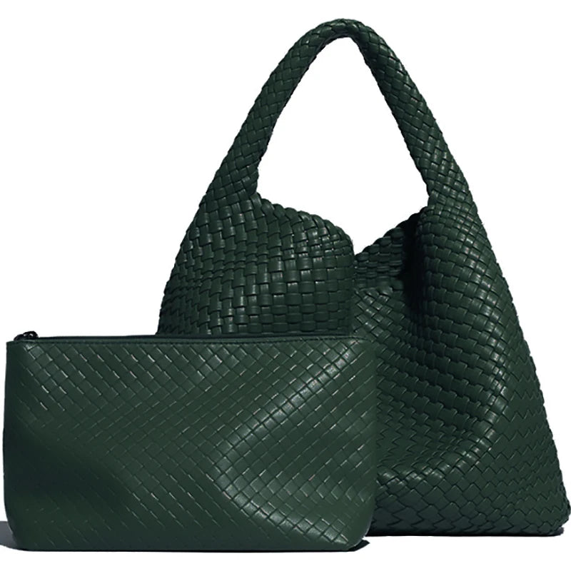 Large Woven Tote Bag for Women - Soft Leather Shoulder Handbag for Work  Travel - ZOOMNSTORE