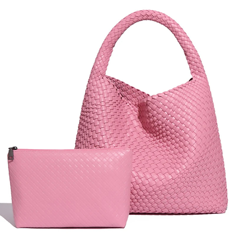Large Woven Tote Bag for Women - Soft Leather Shoulder Handbag for Work  Travel - ZOOMNSTORE