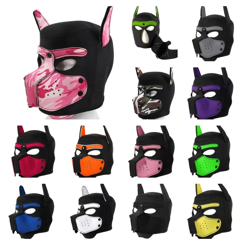 Fashion Unisex Sexy Costumes Latex Open Mouth Dog Headgear Halloween Pupply Play Party Couples Games Full Face Fetish Masks Hood - ZOOMNSTORE