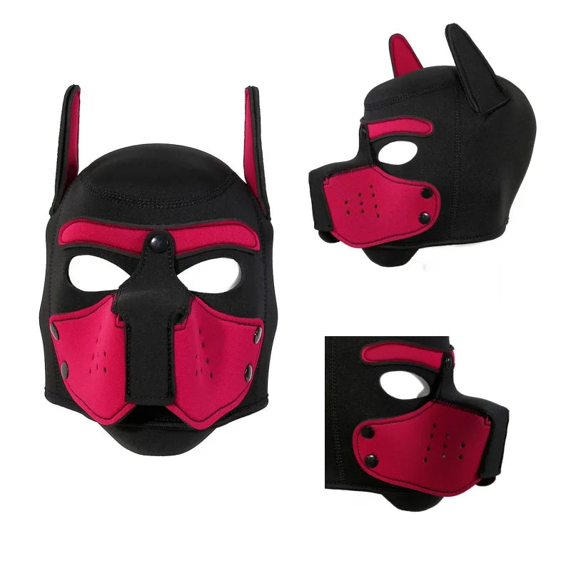 Fashion Unisex Sexy Costumes Latex Open Mouth Dog Headgear Halloween Pupply Play Party Couples Games Full Face Fetish Masks Hood - ZOOMNSTORE