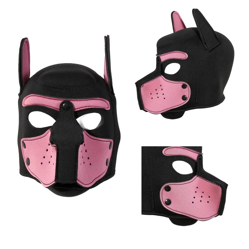 Fashion Unisex Sexy Costumes Latex Open Mouth Dog Headgear Halloween Pupply Play Party Couples Games Full Face Fetish Masks Hood - ZOOMNSTORE
