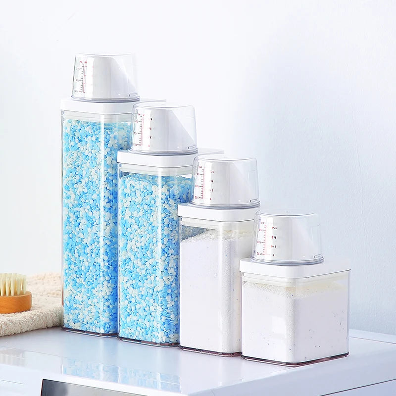 Laundry Detergent Powder Container With Measuring Cup Washing Up Powder Dispenser Food Storage Jar Airtight Storage Bottle - ZOOMNSTORE