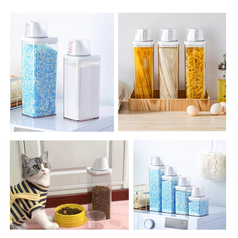 Laundry Detergent Powder Container With Measuring Cup Washing Up Powder Dispenser Food Storage Jar Airtight Storage Bottle - ZOOMNSTORE