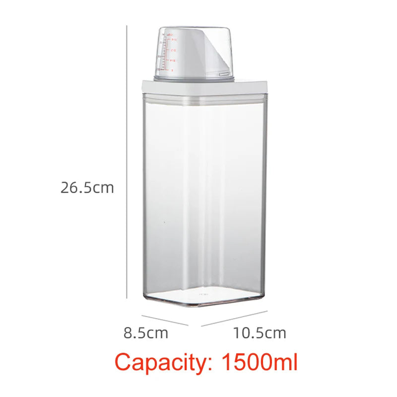 Laundry Detergent Powder Container With Measuring Cup Washing Up Powder Dispenser Food Storage Jar Airtight Storage Bottle - ZOOMNSTORE