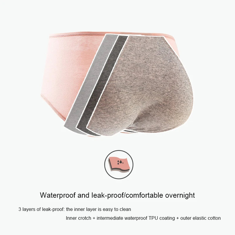 Leak Proof Cotton Menstrual Panties - Breathable Cartoon Cat Womens Intimates 3PCS - ZOOMNSTORE