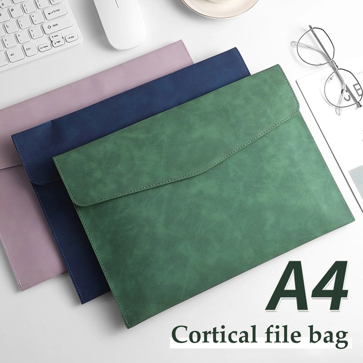 Leather A4 File Bag - Waterproof Large Capacity Office Folder - ZOOMNSTORE