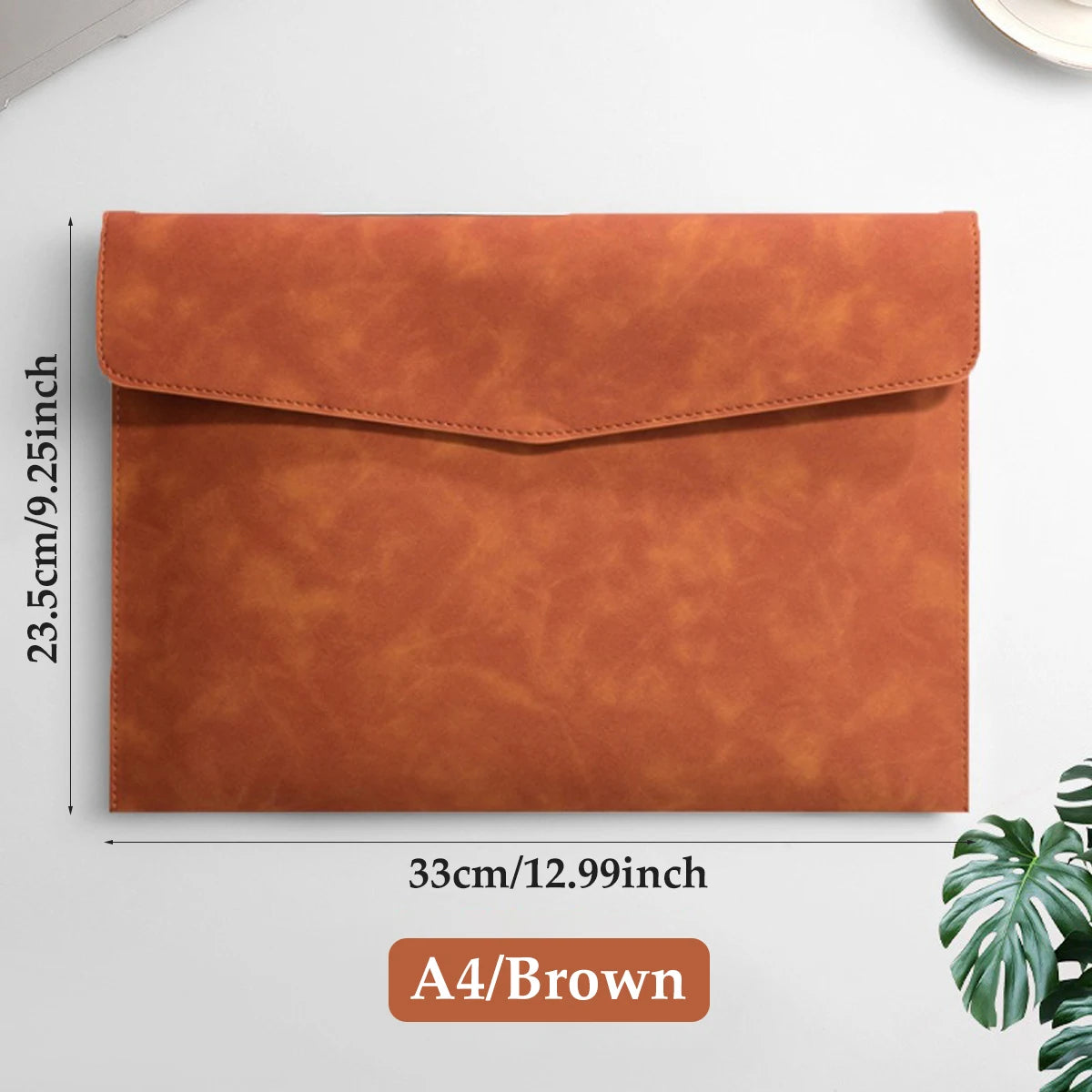 Leather A4 File Bag - Waterproof Large Capacity Office Folder - ZOOMNSTORE