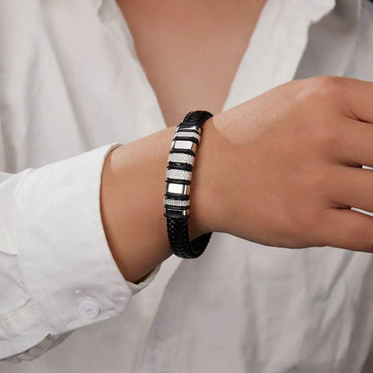 Luxury Cuban Bracelet - 8mm Leather  18k Gold Plated Sterling Silver with Lab-Grown Zircon Diamond for Men - ZOOMNSTORE