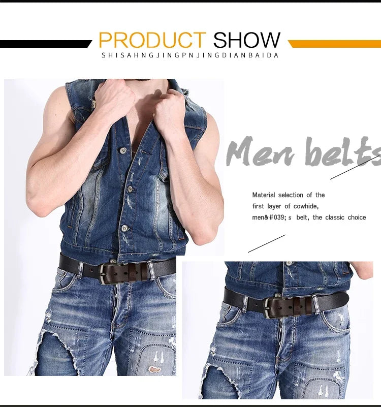 Leather Braided Belt - Men's Casual Vintage Cowhide Strap with Gold Pin Buckle - ZOOMNSTORE
