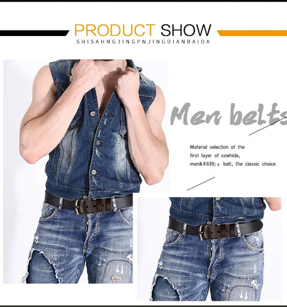 Leather Braided Belt - Men's Casual Vintage Cowhide Strap with Gold Pin Buckle - ZOOMNSTORE