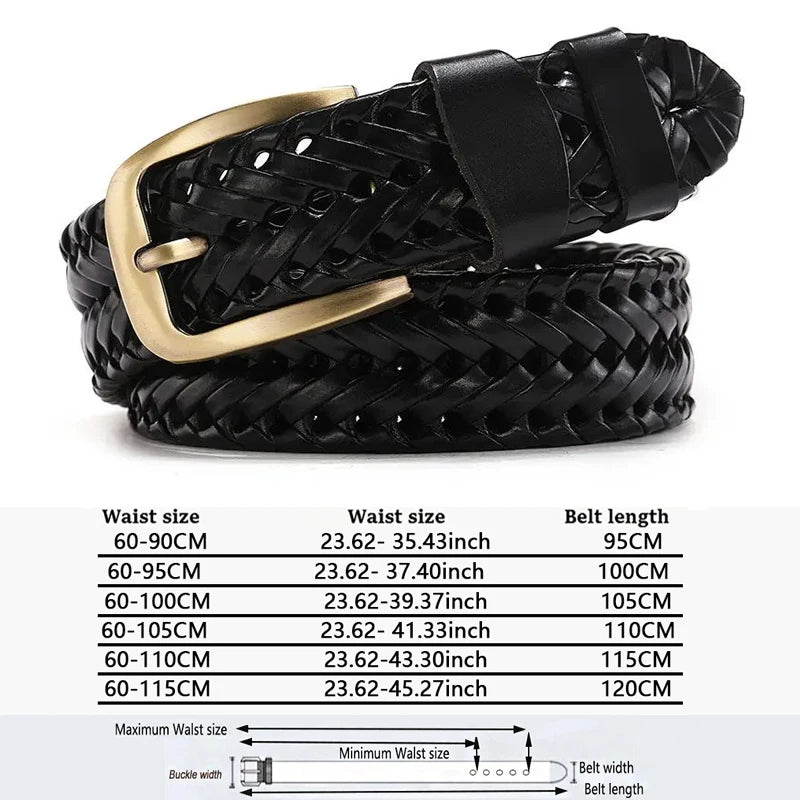 Leather Braided Belts - Men's Casual Vintage Belt with Gold Pin Buckle - ZOOMNSTORE