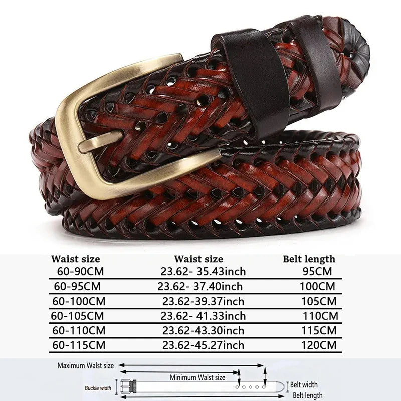 Leather Braided Belts - Men's Casual Vintage Belt with Gold Pin Buckle - ZOOMNSTORE