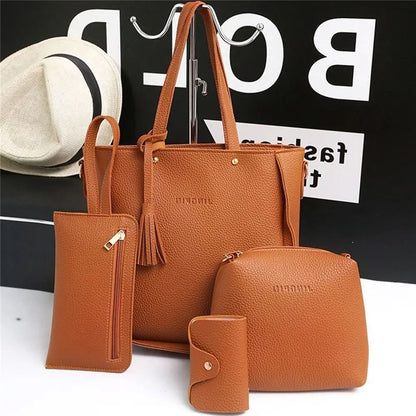 Leather Crossbody Bag - Women Shoulder Bags Set With Tassel Decoration | PU Leather - ZOOMNSTORE