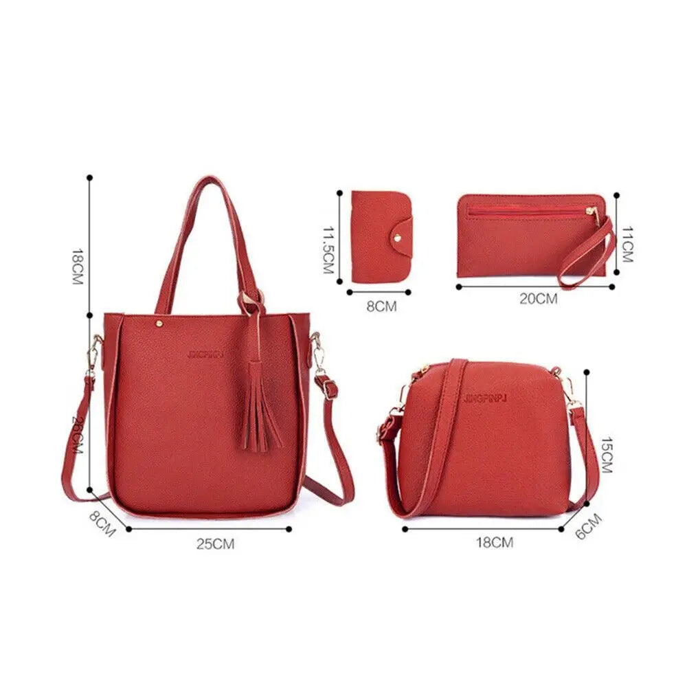 Leather Crossbody Bag - Women Shoulder Bags Set With Tassel Decoration | PU Leather - ZOOMNSTORE
