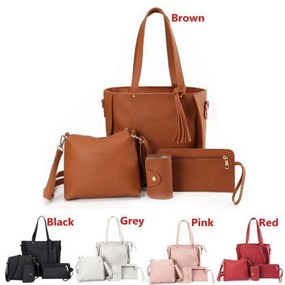 Leather Crossbody Bag - Women Shoulder Bags Set With Tassel Decoration | PU Leather - ZOOMNSTORE