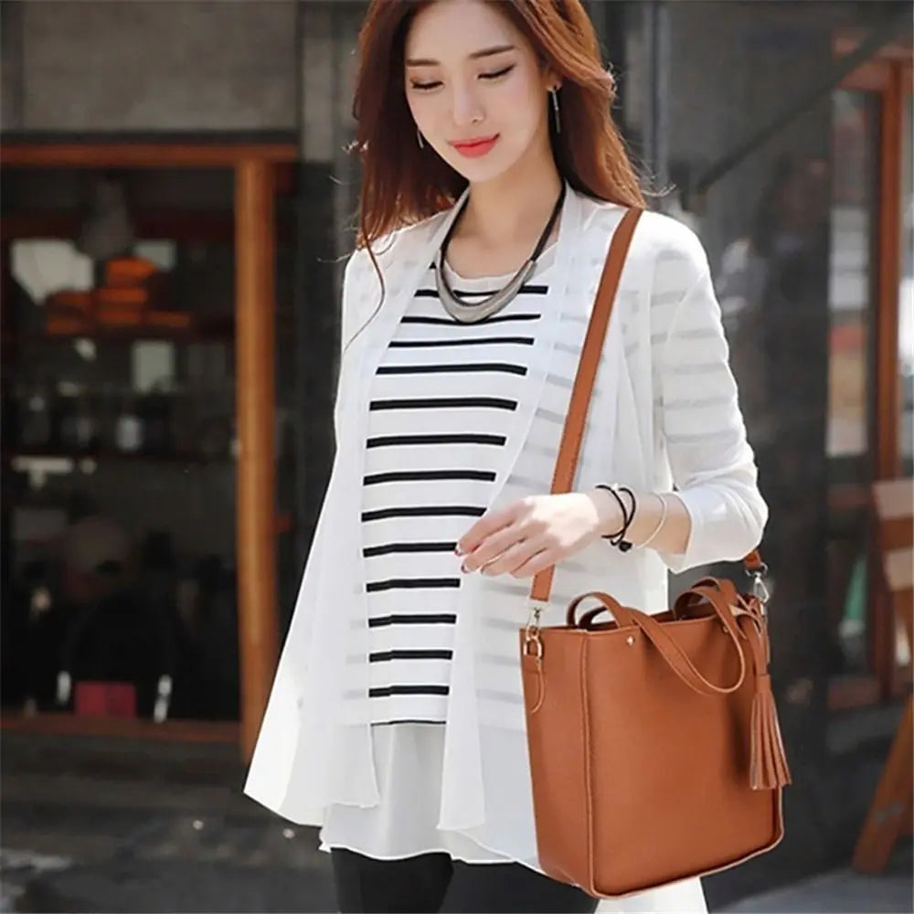 Leather Crossbody Bag - Women Shoulder Bags Set With Tassel Decoration | PU Leather - ZOOMNSTORE