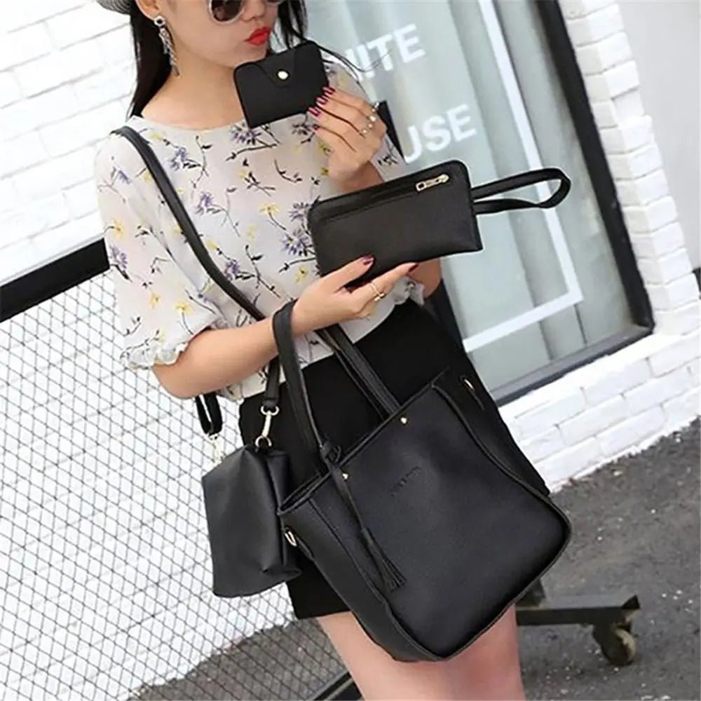 Leather Crossbody Bag - Women Shoulder Bags Set With Tassel Decoration | PU Leather - ZOOMNSTORE